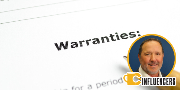 A paper with “warranty” typed on it. In the bottom right is Shawn Morgan’s headshot