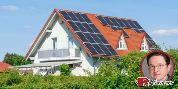 Image of a house with solar panels on it with Trent Cotney’s headshot in the bottom right