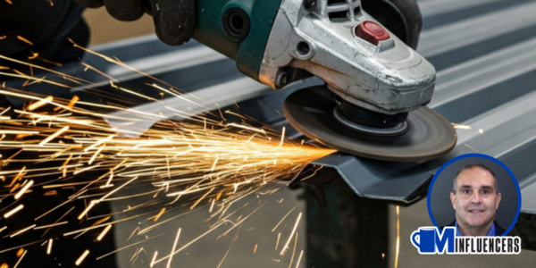 Image of a tool cutting metal, sparks flying. John Kenney’s headshot in the bottom right Image of a tool cutting metal, sparks flying. John Kenney’s headshot in the bottom right
