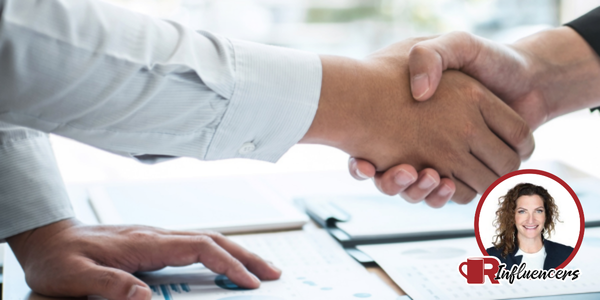 Image of two shaking hands, Melissa Chapman’s headshot is in the bottom right